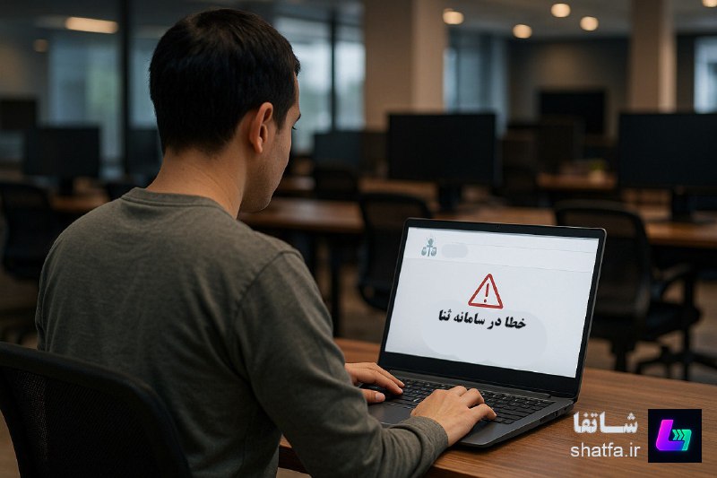 محیط کافی‌نت مدرن با نمایش صفحه سامانه ثنا روی لپ‌تاپ