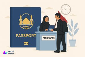 زائر کربلا در حال ثبت‌نام برای گذرنامه اربعین